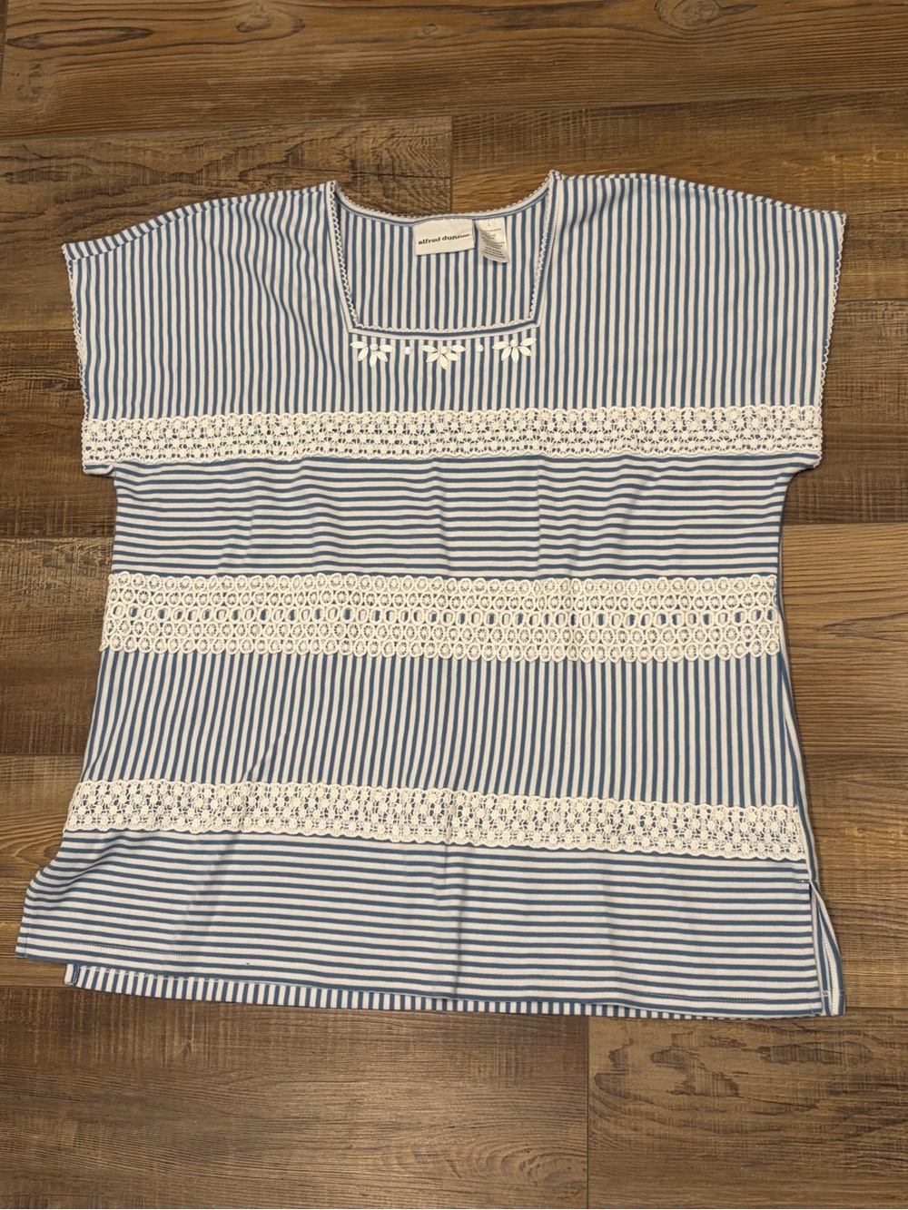 Alfred Dunner Blue and White Striped Crochet-Trim accent strips